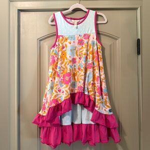 Matilda Jane Girls Vibrant Colorful Floral Print Tiered Dress Size 10 EEUC